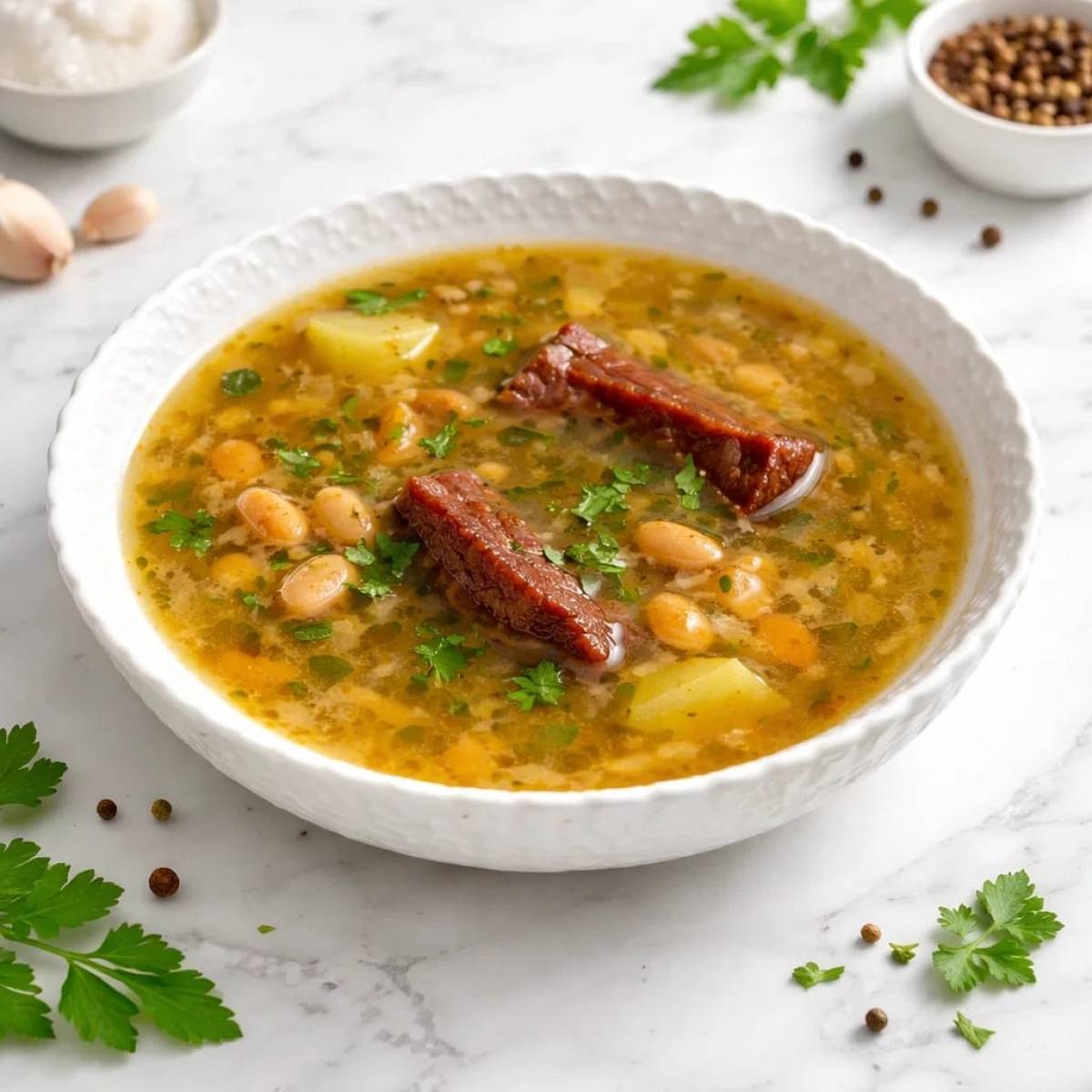 Фасолевый суп с сушеным мясом