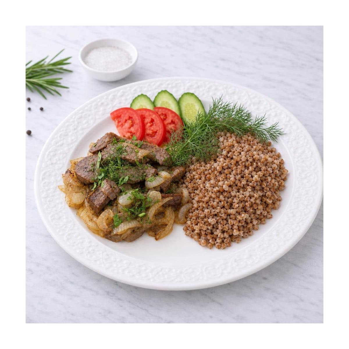 Жареная печень с гречкой