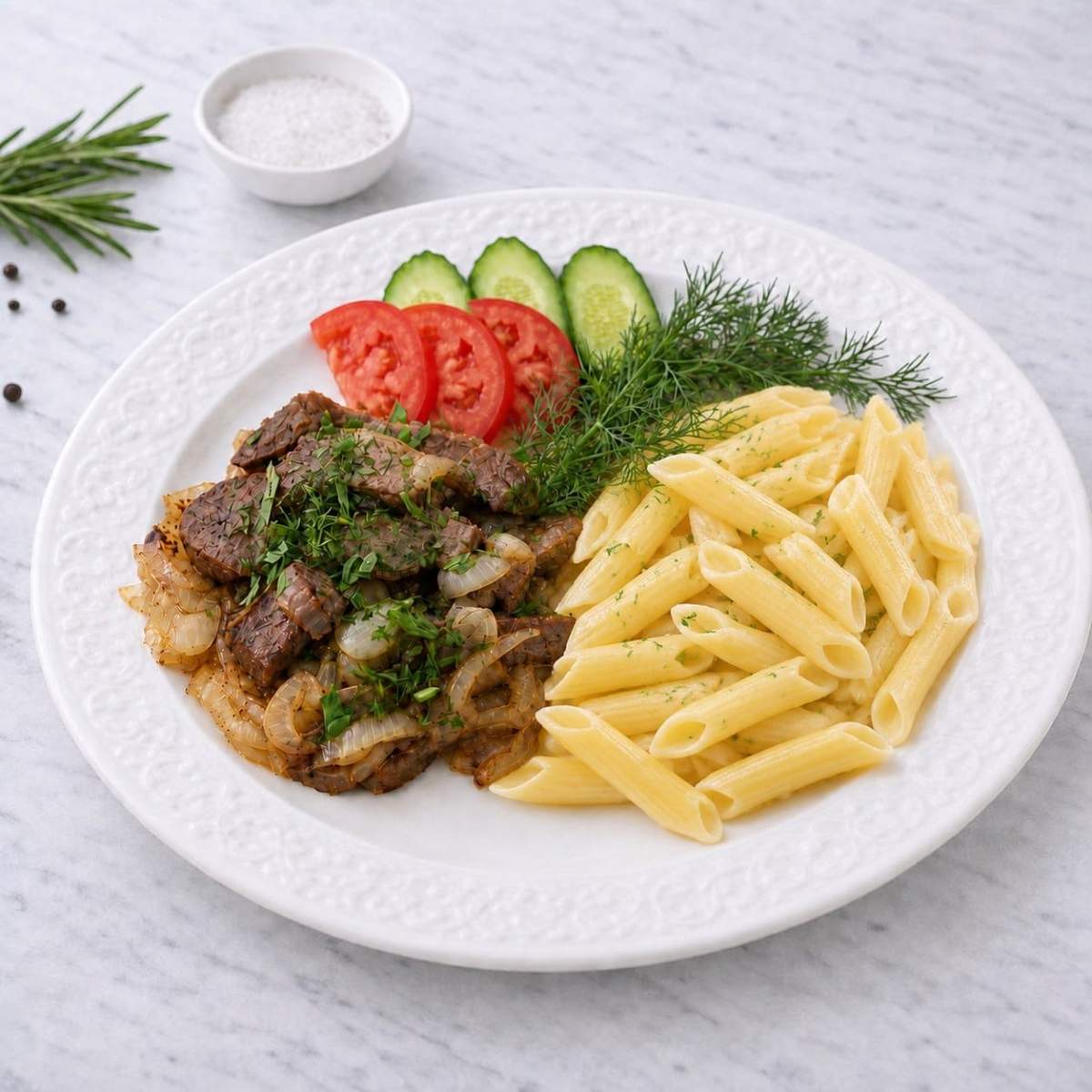 Жареная печень с макаронами